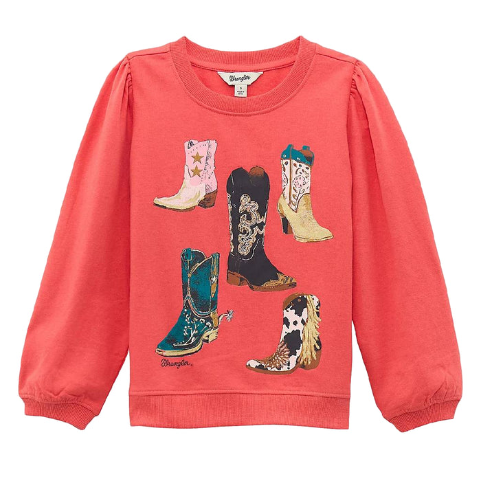 Wrangler Girl's Graphic Boots Puff Sleeve Pullover