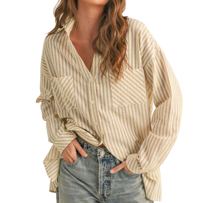 Striped Pattern Button Down Top
