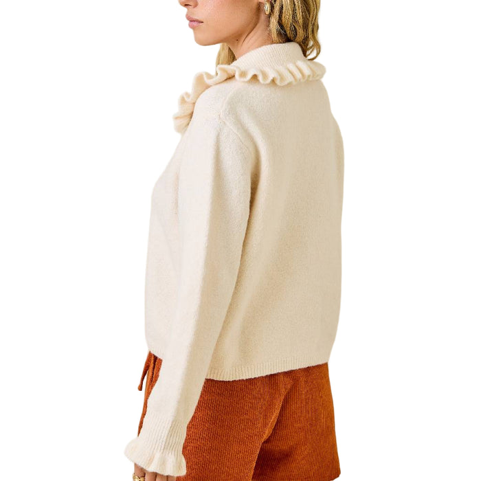 Ruffle Collar Knit Cardigan Sweater
