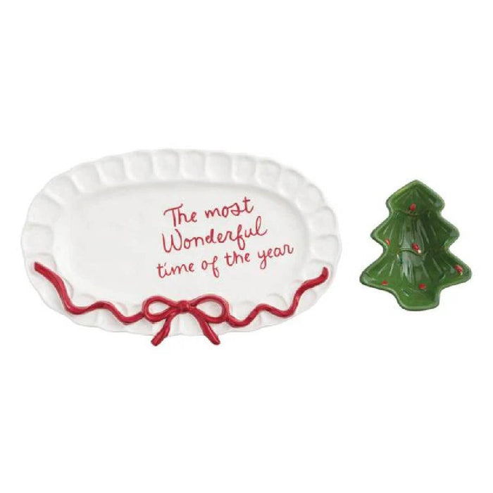 Mud Pie Christmas Bow Tidbit and Platter Set