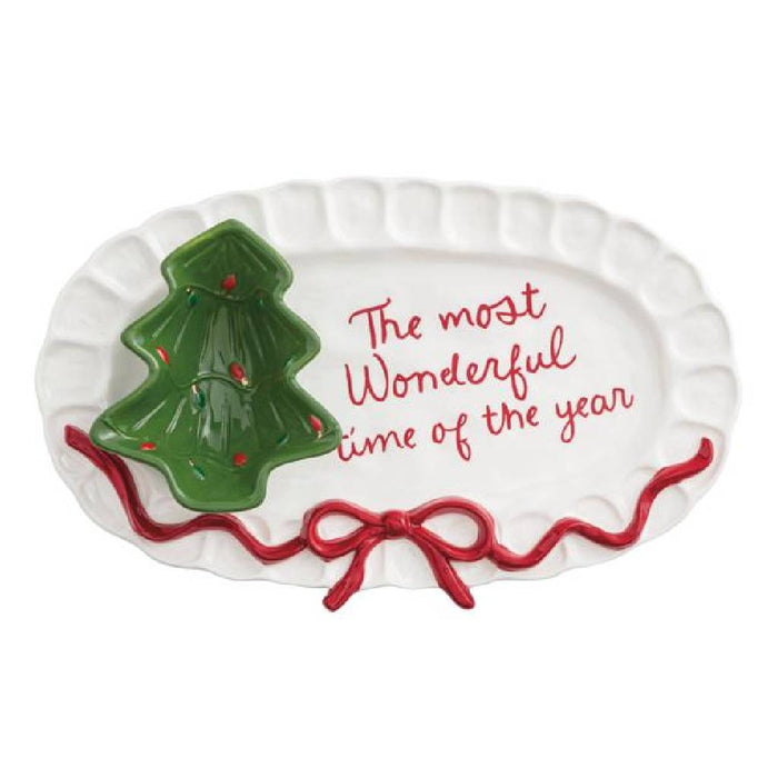 Mud Pie Christmas Bow Tidbit and Platter Set