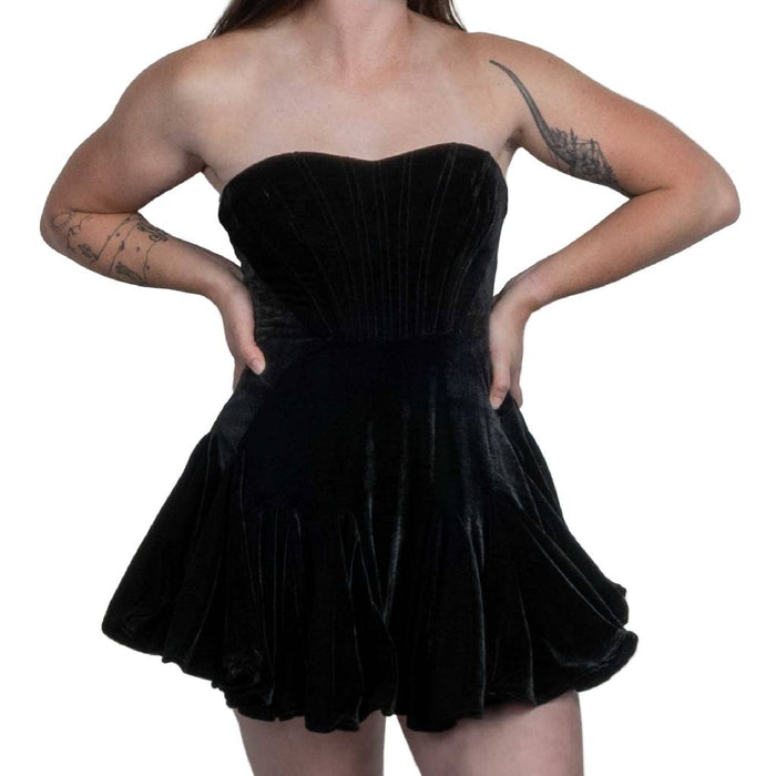 Zarae Corset Black Velvet Flounce Mini Dress