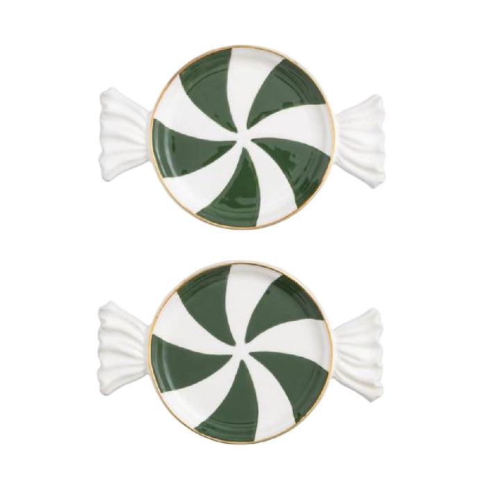 Mud Pie Green Candy Tidbit Plates - Set of 2