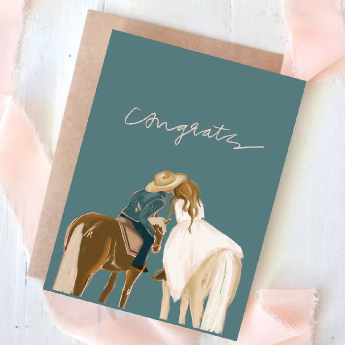 Congrats Horseback Bride and Groom Card
