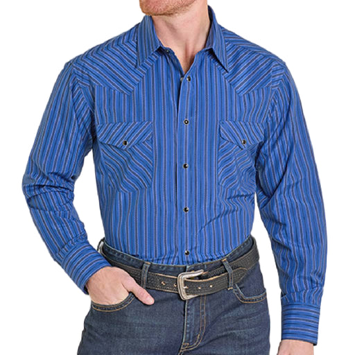 Panhandle Slim Men's Western Satin Blue Stripe Snap Shirt MEN - Clothing - Shirts - Long Sleeve Panhandle