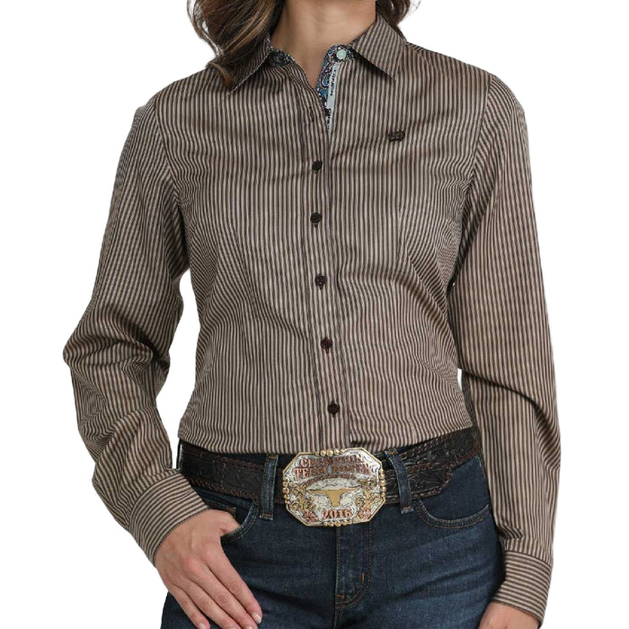 Cinch Women's Stripe Print Button Down Shirt