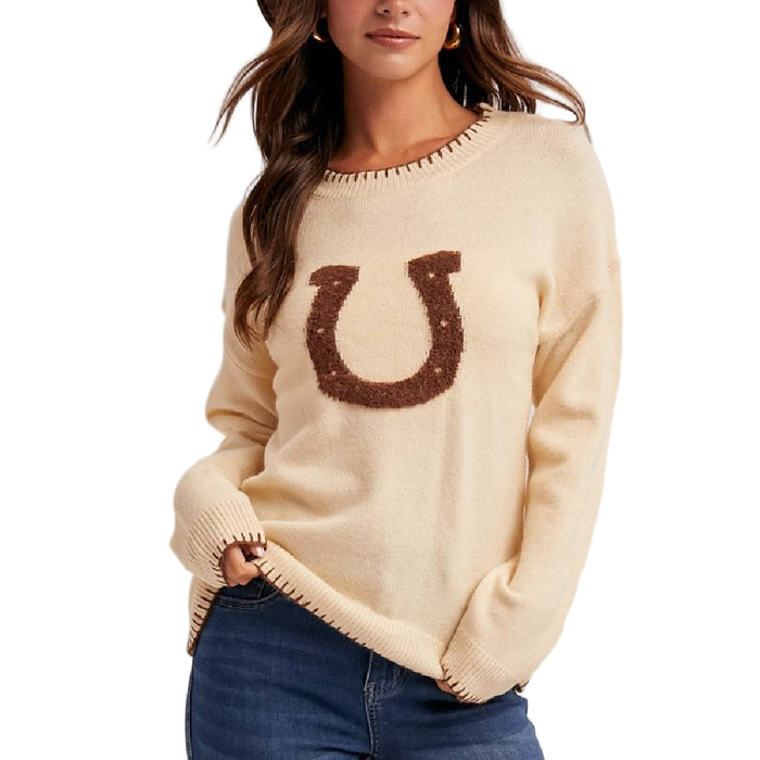 Horseshoe Embroidered Cream Sweater