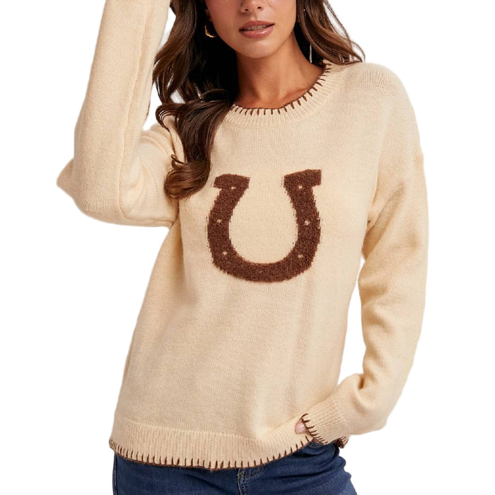 Horseshoe Embroidered Cream Sweater