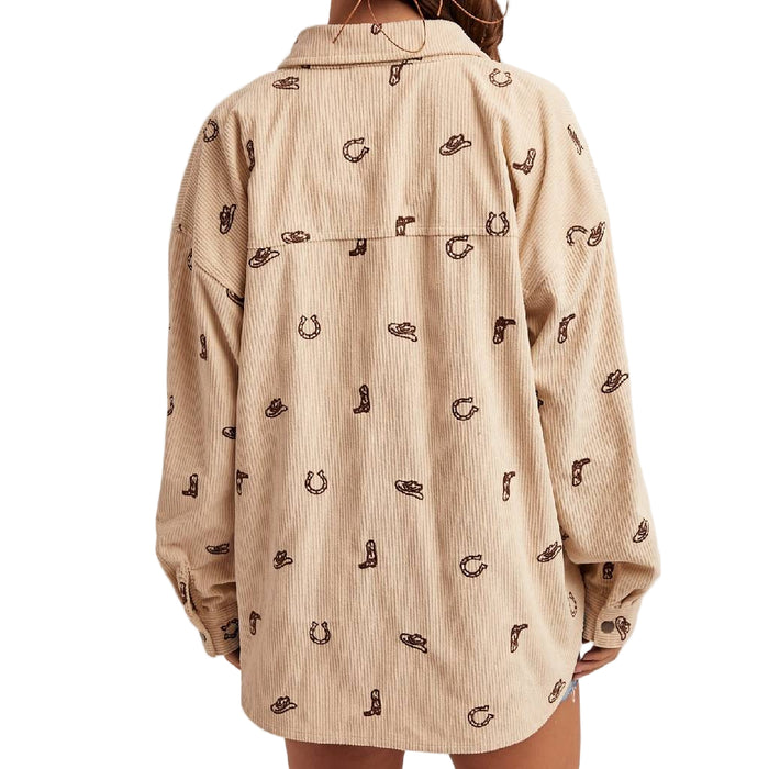 Cowgirl Embroidered Taupe Corduroy Top