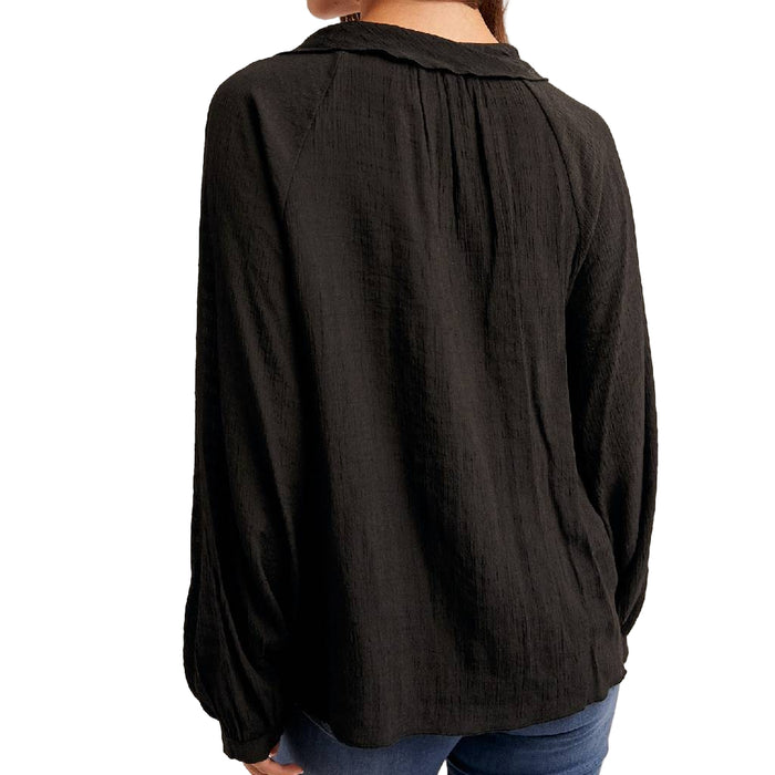 V Neck Ruffle Black Top