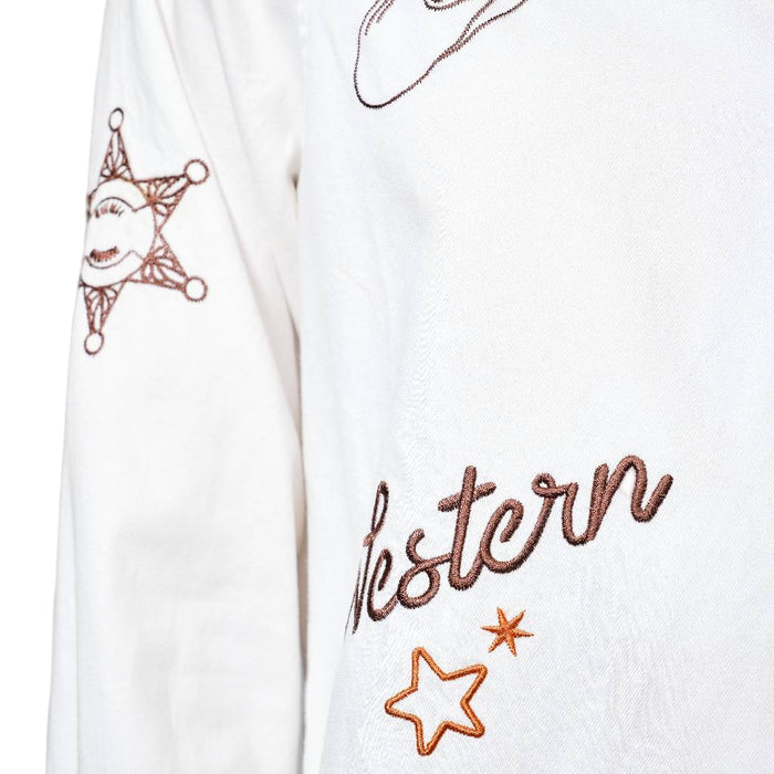 Western Embroidered Washed White Snap Shirt