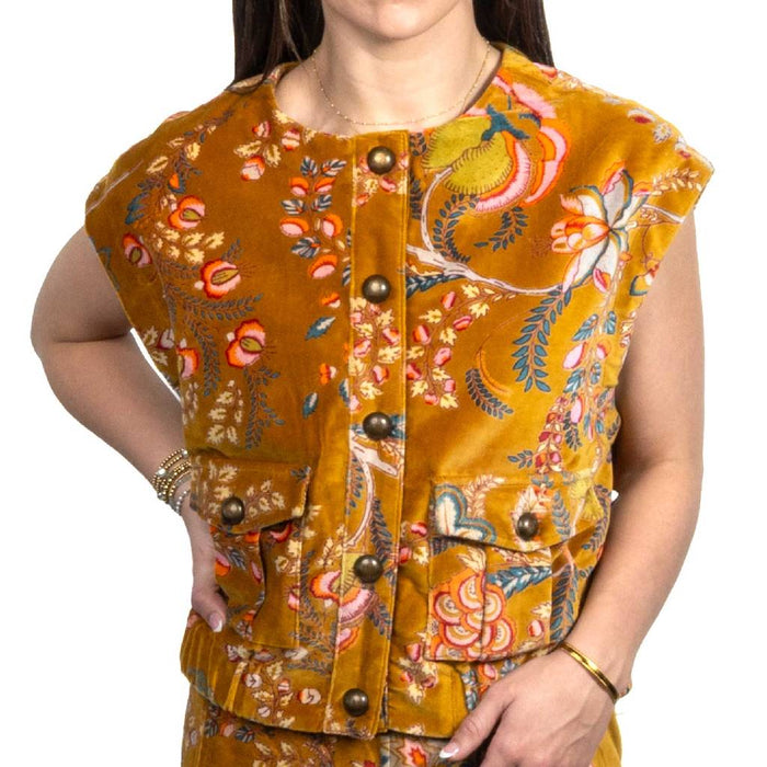 Ivy Jane Floral Velveteen Gold Vest
