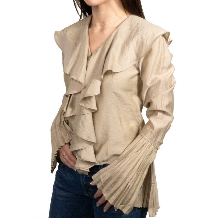 Pleated Ruffle Khaki Top