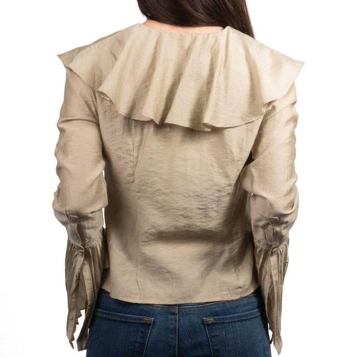 Pleated Ruffle Khaki Top