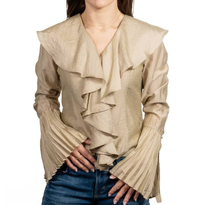Pleated Ruffle Khaki Top