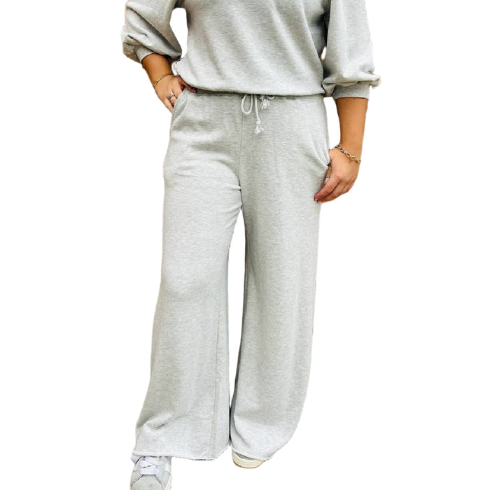 Ribbed Heather Grey Wide Oversize Sweatpants