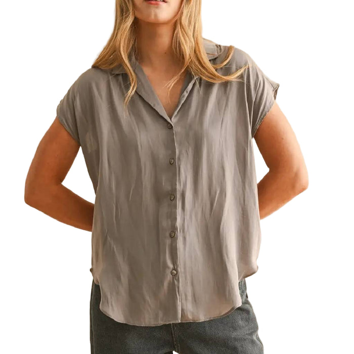 Cap Sleeve Taupe Grey Top