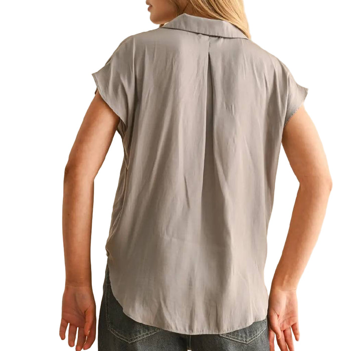 Cap Sleeve Taupe Grey Top