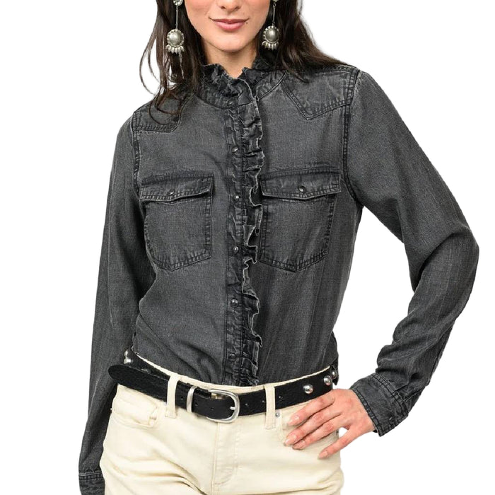 Ivy Jane Black Denim Ruffle Snap Top