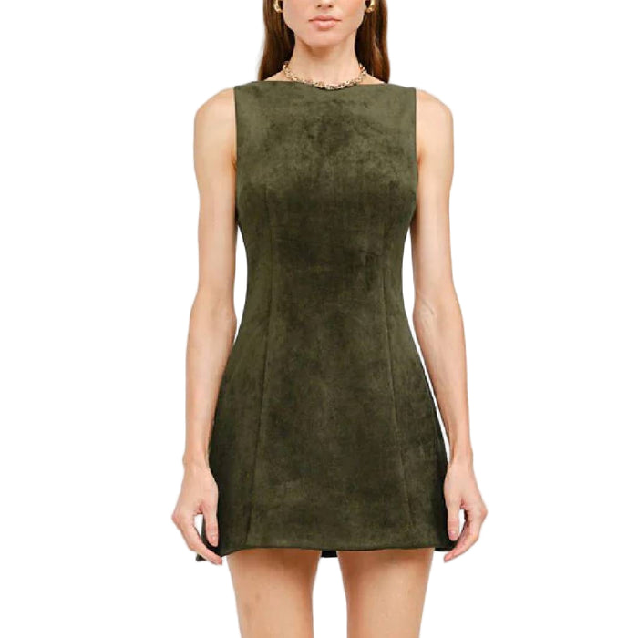 Louisa Vegan Olive Suede Mini Dress