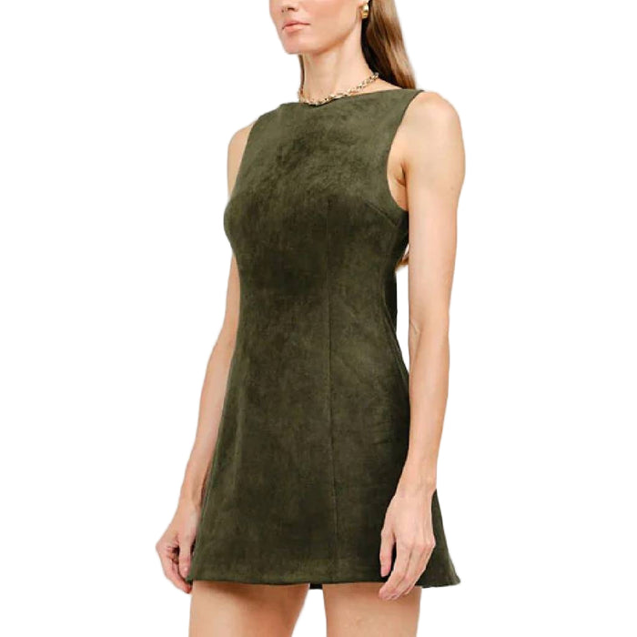 Louisa Vegan Olive Suede Mini Dress