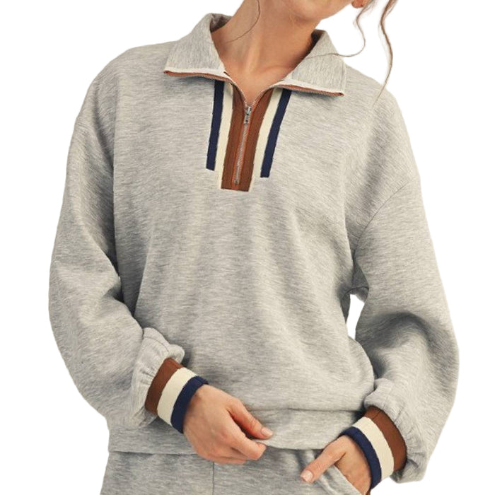 1/4 Zip Colorblock Stripe Trim Pullover