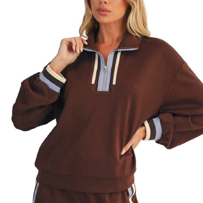 1/4 Zip Colorblock Stripe Trim Pullover
