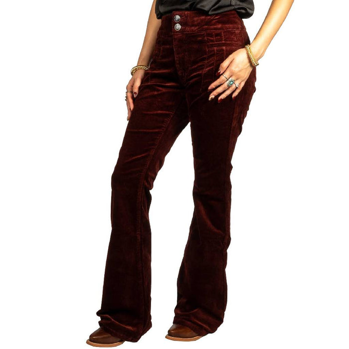 Rock & Roll Denim Women's Wine Corduroy Button Flare Jean