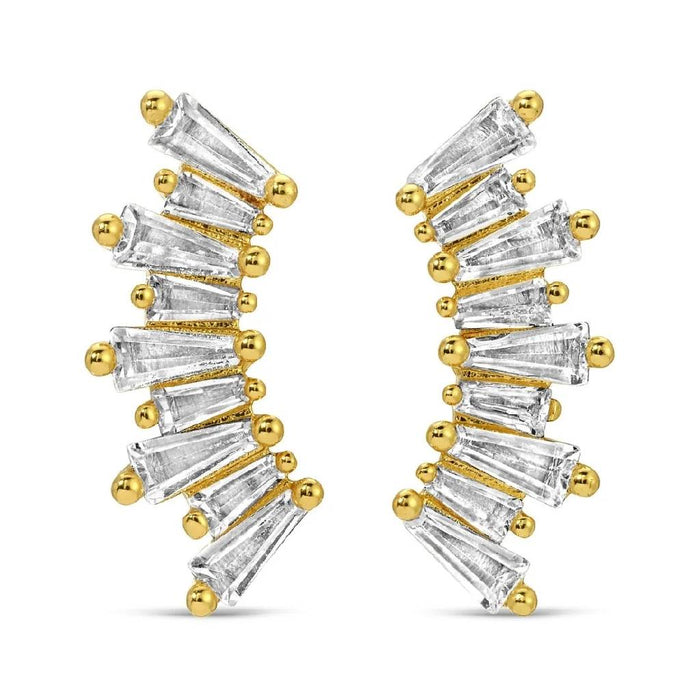 Curved Baguette Gold Studs