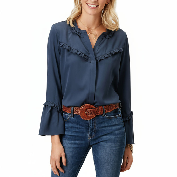 Roper Women's Long Sleeve Peasant Navy Blouse