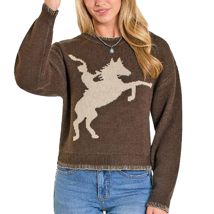 Rock & Roll Denim Women's Dark Brown Horse Rider Sweater