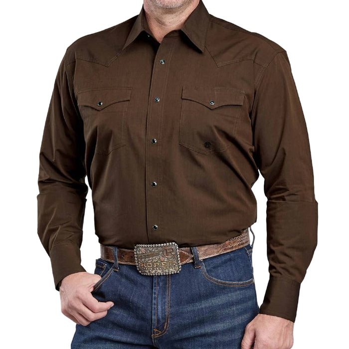 Roper Men's Long Sleeve Snap Brown Western Poplin
