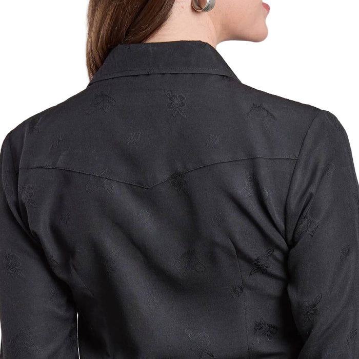 Roper Women's Long Sleeve Snap Black Western Horse Flower