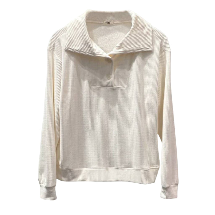 Dylan Midnight Long Sleeve Ivory Rib Top