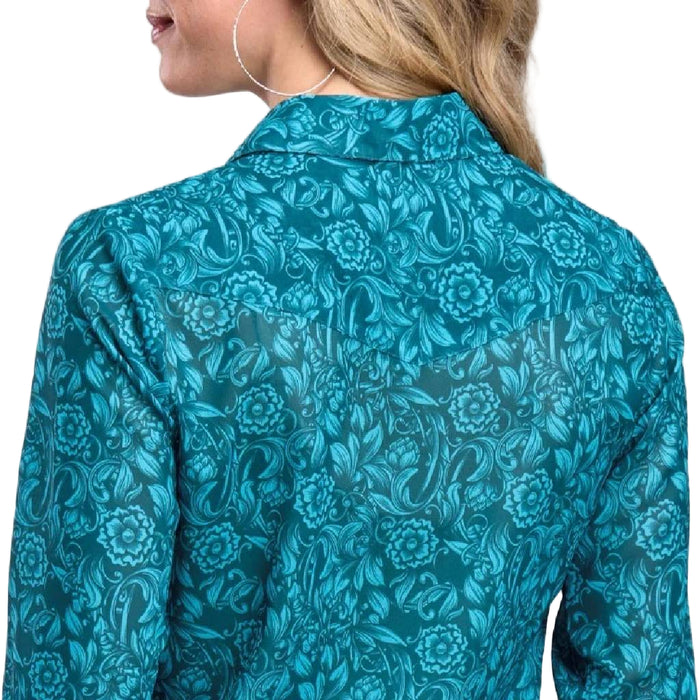 Roper Women's Floral Tooled Print Teal Button Down Shirt