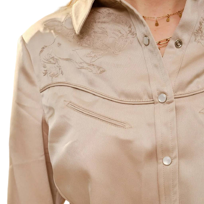 Satin Western Embroidered Tan Top