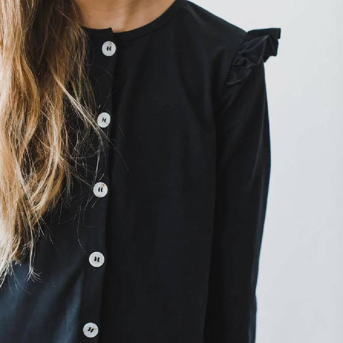 Girl's Long Sleeve Black Ruffle Cardigan