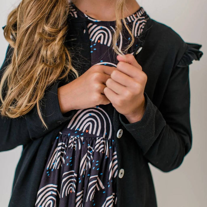 Girl's Long Sleeve Black Ruffle Cardigan