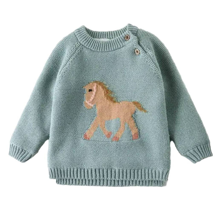 Gwenny Toddler Girl's Seafoam Horse Sweater