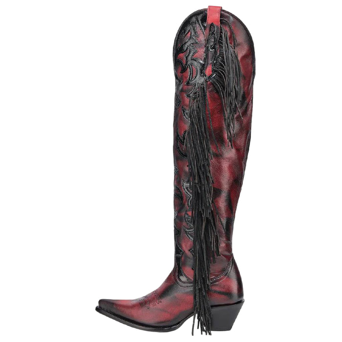 Corral Women's Pointed Toe Red Embroidery Fringe Tall Western Boot