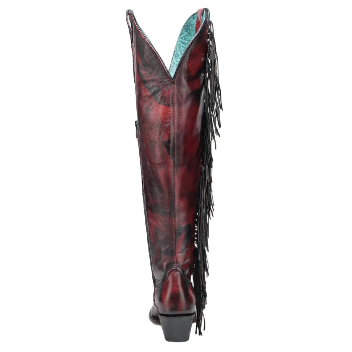 Corral Women's Pointed Toe Red Embroidery Fringe Tall Western Boot