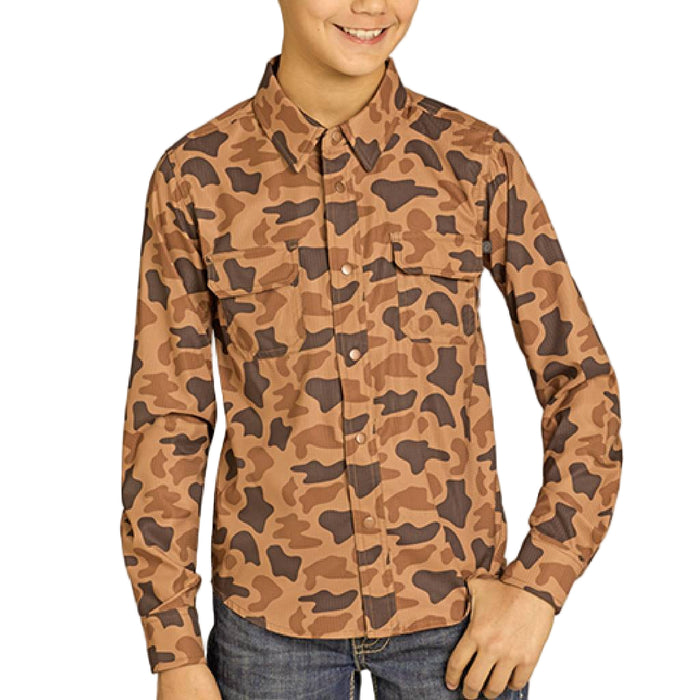 Rock & Roll Denim Boy's Camel Tek Snap Shirt
