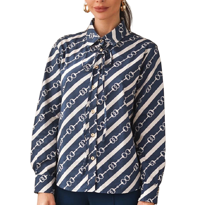 Secretariat Sailor Navy Horsebit Poplin Top