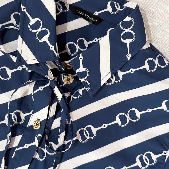 Secretariat Sailor Navy Horsebit Poplin Top