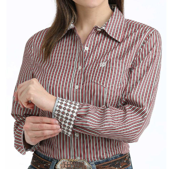 Cinch Women's Stripe Red Button Down Western Shirt