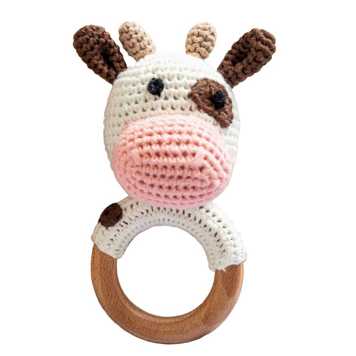 Moo Cow Animal Hand Crochet Rattle