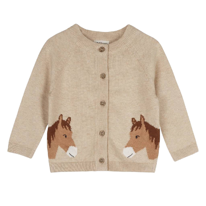 Oatmeal Heather Baby Girl's Horse Knit Cardigan