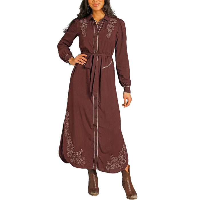 Panhandle Slim Women's Embroidered Dark Brown Maxi Dress Xs Panhandle Slim Women's Embroidered Dark Brown Maxi Dress Xs