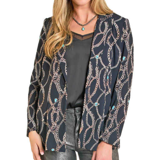 Rock & Roll Denim Women's Chain Print Black Blazer WOMEN - Clothing - Sweaters & Cardigans Panhandle