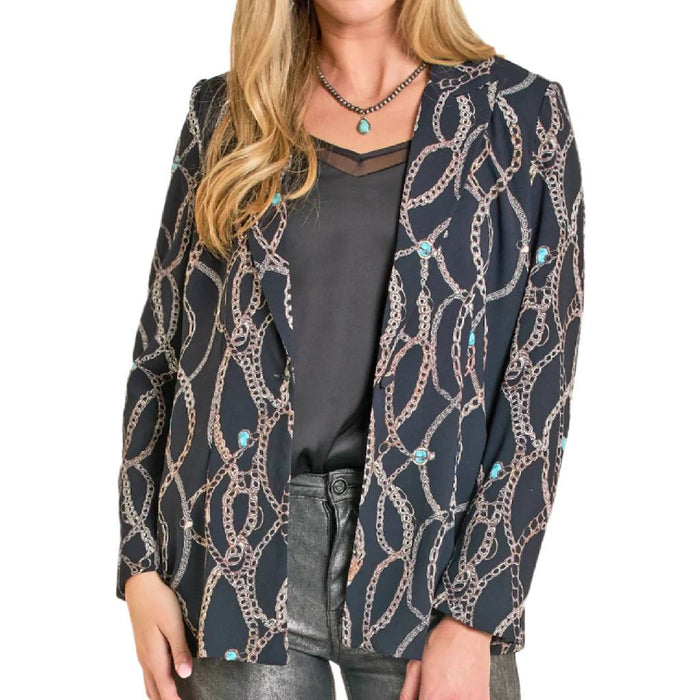 Rock & Roll Denim Women's Chain Print Black Blazer WOMEN - Clothing - Sweaters & Cardigans Panhandle